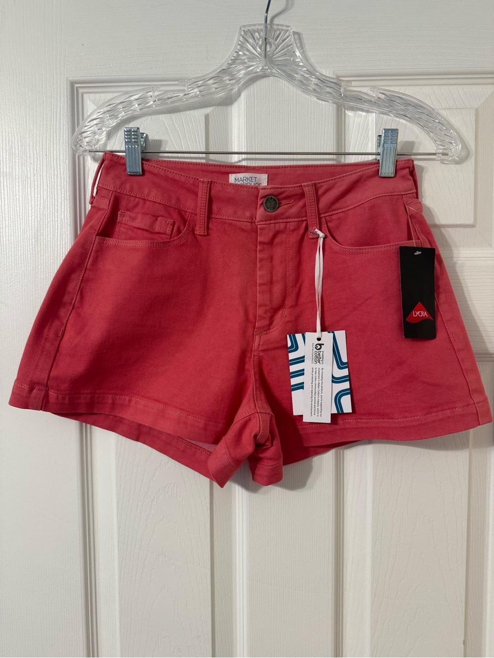 Market & Spruce Coral-Red High Waist Women's Shorts